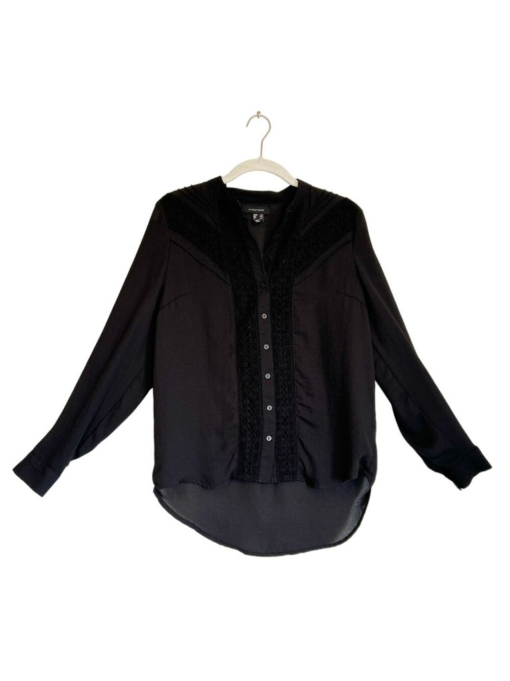 Atmosphere Women's Long Sleeve Crochet Accent Blouse in Black - Sz 12